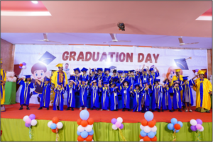 Students celebrating graduation day at a school in Andhra Pradesh, India.