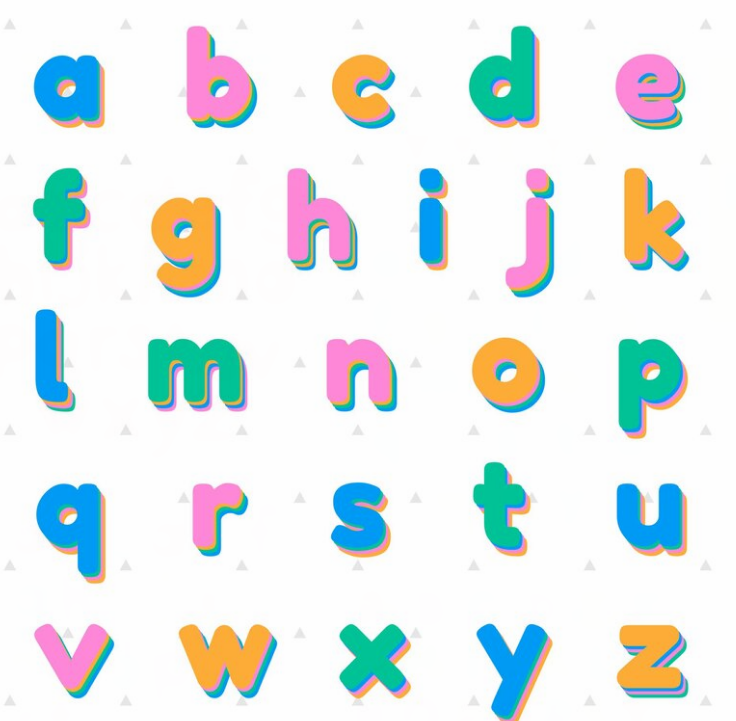 Lowercase letters ABCD for writing alphabets on four lines
