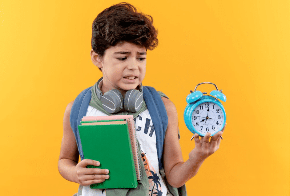 A kid learning time management through prioritizing tasks, allocating time for study, play, and rest.