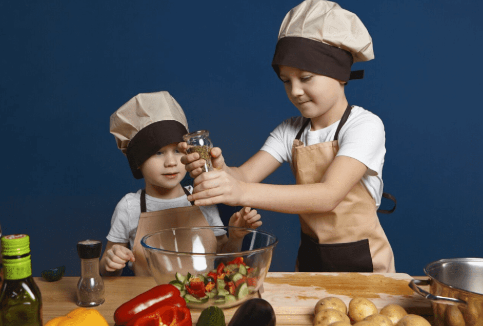 Children engaging in basic cooking activities