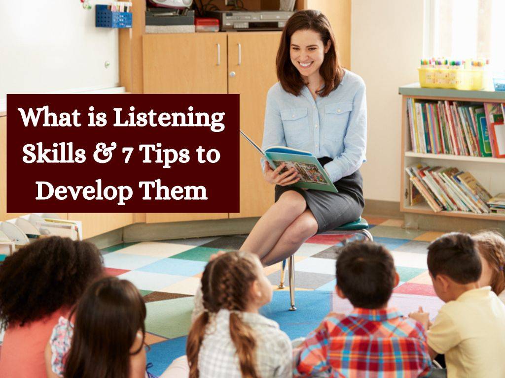 Group of kids are listening to their teacher to improve listening skills.